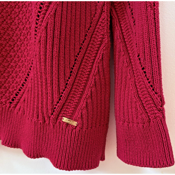 Calvin Klein Red Chunky Knit Sweater Crewneck Classic Logo Festive Holiday M - Picture 2 of 11